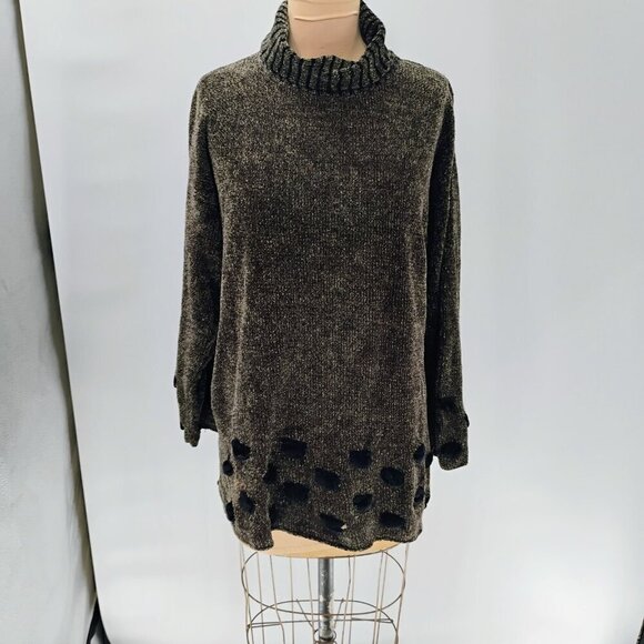 Vtg Henri Bendel Women's Green 100% Wool Knit Turtleneck Pullover Sweater Size L - Picture 1 of 12